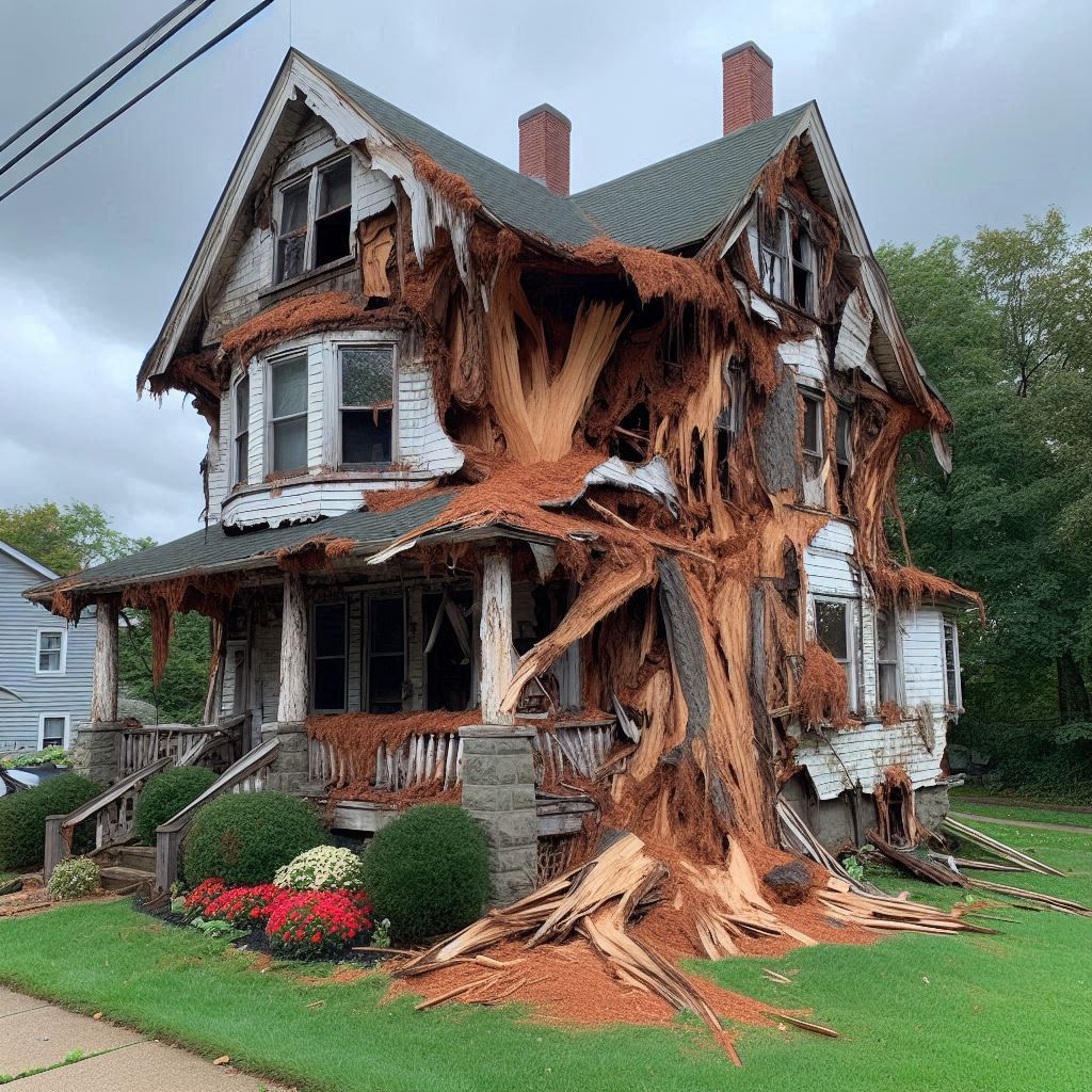 Blog Article - Tree with visible damage, including broken branches and signs of disease near an Phenix City home